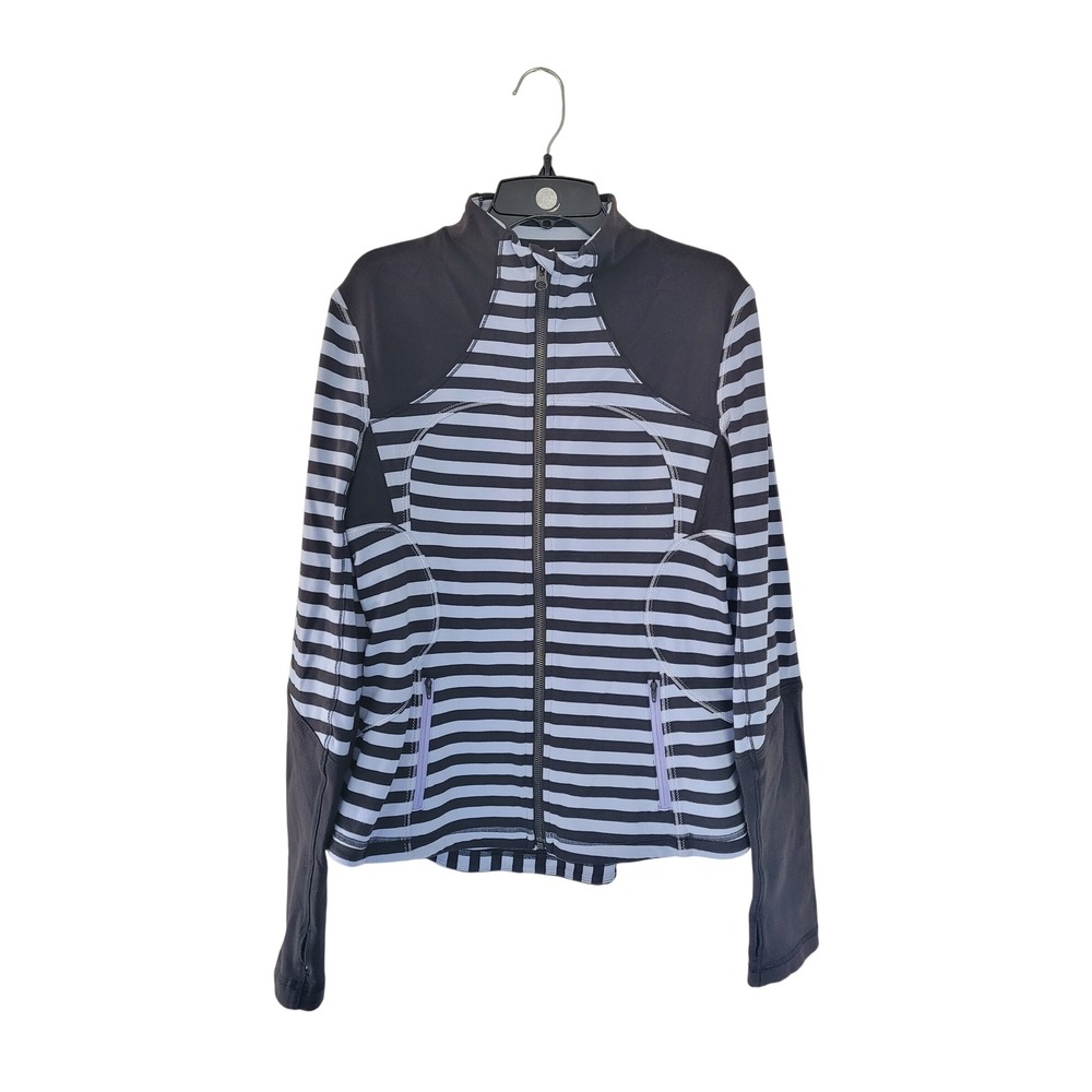 Lululemon Athletica Striped Full Zip Jacket Women's Black Blue Size 10 #21